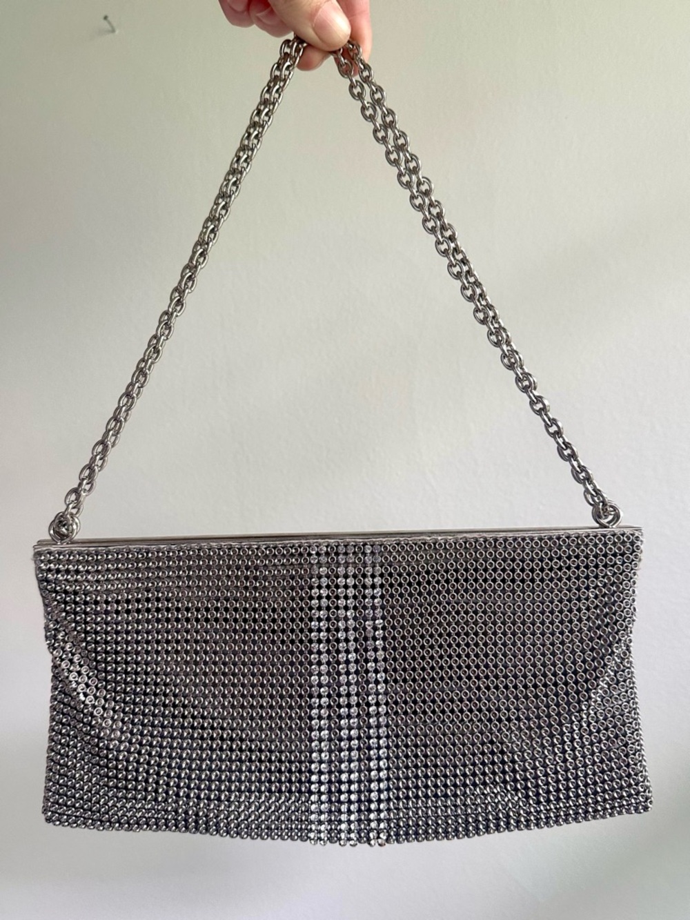 Franchi Y2K Vintage Chainmail Purse Clutch Silver Hardware Rhinestones Featival